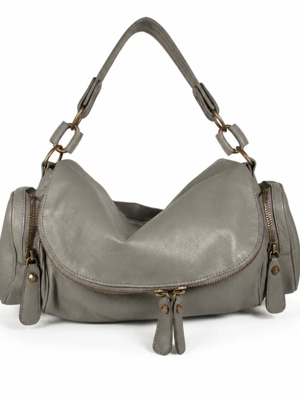 Gray Lamb Leather Satchel Bag Medium